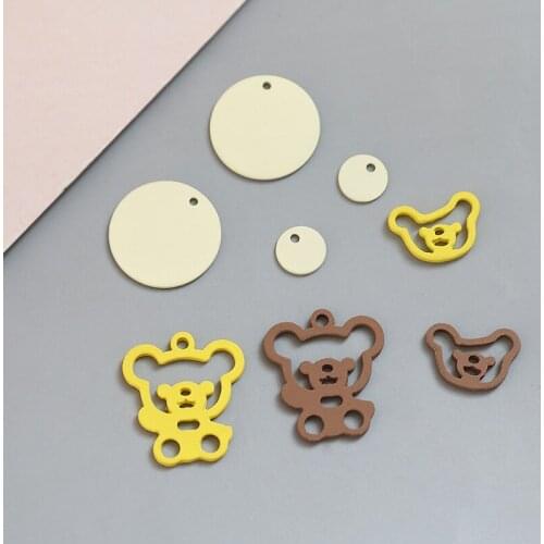 20pcs Cartoon alloy spray paint cute bear Animal earrings asymmetrical pendant diy jewelry necklace accessories materials