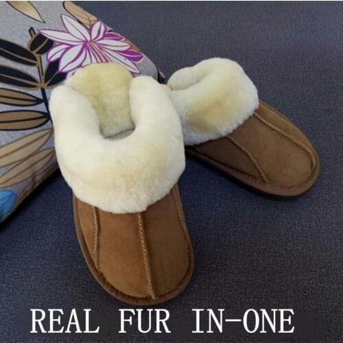 Australian real sheeps fur-in-one natural shearing fur unisex home skid-proof and odor-proof stitching mothers'wool slippers