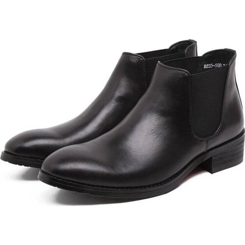 2021 Men Winter Genuine Cow Leather Chelsea Boots Brogue Casual Ankle Flat Shoes Comfortable Quality Slipon Dress Boots