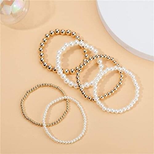 2pcs (1pair)Stretch Bracelets Imitation Pear Gold Silver Color Teen Fashion Tiny Beads Bohemian Rainbow Boho Summer Girls Jewelr