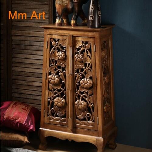 Southeast Asia Wood Carved Entrance Cabinet Thai Living Room Hollow Locker Storage Cabinet