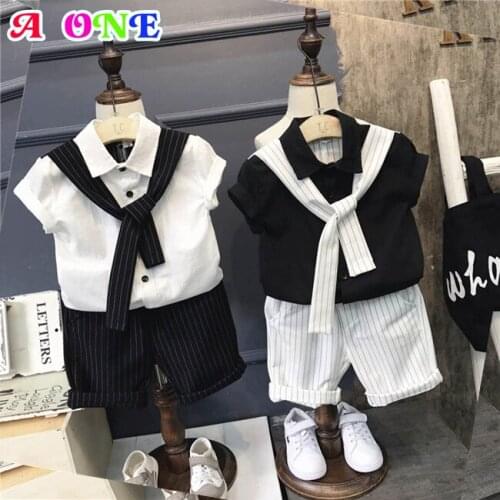 Kids boy clothes vacation fashion t-shirt + shorts 2 pcs sets 2019 casual outdoor party cotton striped kids clothes 2 to 8 years