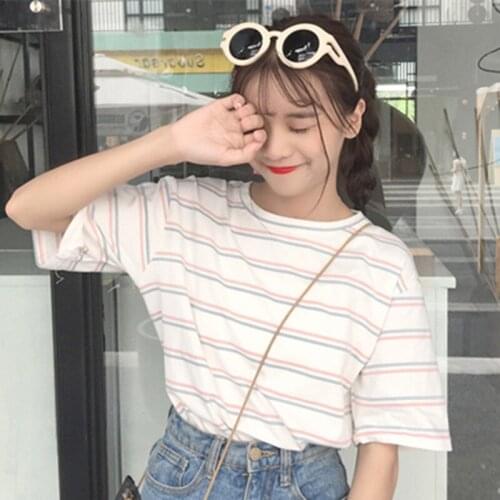 T-shirt Women Short Sleeve Harajuku Korean Style All-match Trendy Loose Casual Womens Clothing Students Summer O-Neck Daily Top