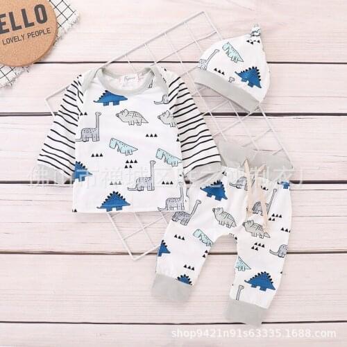 Newborn Kids Baby Girls Boy Clothing Striped Tops+Cartoon Dinosaur Pants Clothes Sets Infant Rompers Pleasant Childrens Costume