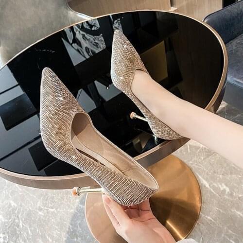 Red high heels 2021 new exquisite rhinestone wedding shoes fashion all-match elegant pointed shallow mouth stilettos