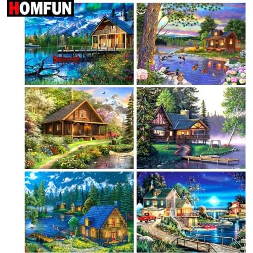 HOMFUN Square/Round Drill 5D DIY Diamond Painting "Dream cottage night view" Embroidery Cross Stitch Full Rhinestone Decor
