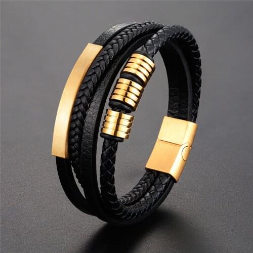 All-match Style Hand-woven Multi-layer Combination Accessory Stainless Steel Bracelet Men Leather Bracelet Classic Gift Big Sale