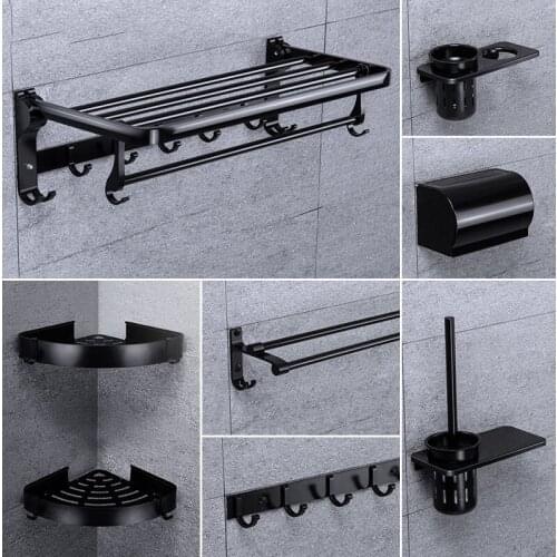 Bathroom Shelf Accessories Sets Punch-Free Space Aluminum Tower Hanger Towel Rack Package Bathroom Organizer Wall Shelf Hardware