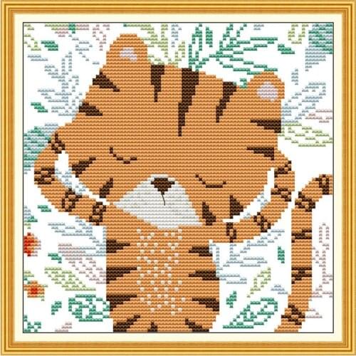 Thinking little tiger cross stitch kit aida 14ct 11ct count printed canvas stitches embroidery DIY handmade needlework