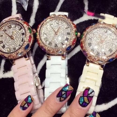 New Purple Color Famous Brand Full Crystal Stylish Women Watch Luxury Colorful Zircon Rhinestone Watch Bangle Bracelet Dropship