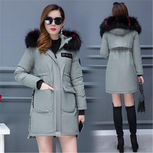2021 Winter Fashion New Plus Size Women Clothing Mid-Length Fur Collar Hooded Thick Long-Sleeved Warm Cotton Coat Jacket Trendy
