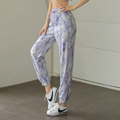 New Tie-dyed Loose Drawstring Running Sport Joggers Women Dancing Athletic Gym Fitness Dry Quick Sweatpants With Pockets