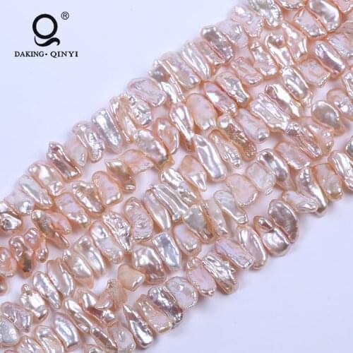 Wholesale 10*18mm Irregular Natural Pink Biwa Pearl Loose Fresh Water Pearls Strand