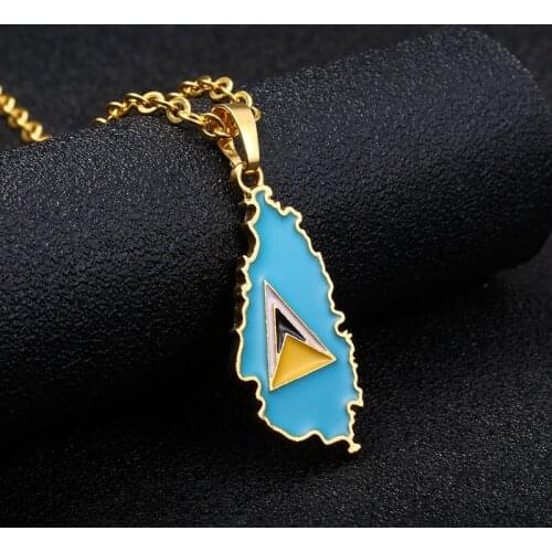 Hip Hop Saint Lucia Map Necklaces For Women Gold Color Couples National Flag Chain Necklace Chain On the Neck