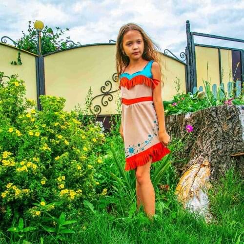 Girls Indian Princess Khaki Dress Halloween Cosplay Costumes Pretended Game Role Play Suit School Family Show Performance Outfit