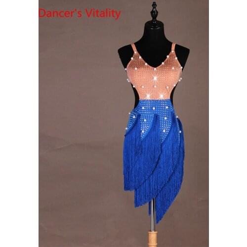 New Latin Dance Dress For Women Costume Competition Custom Skirt Oriental Dance Sleeveless luxury Diamond Dress
