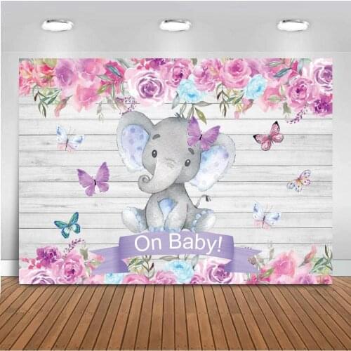 Customize Purple Bufferfly Elephant Newborn Backdrops Photography Painting Flowers Wood Board Floor Baby Shower Photo Background