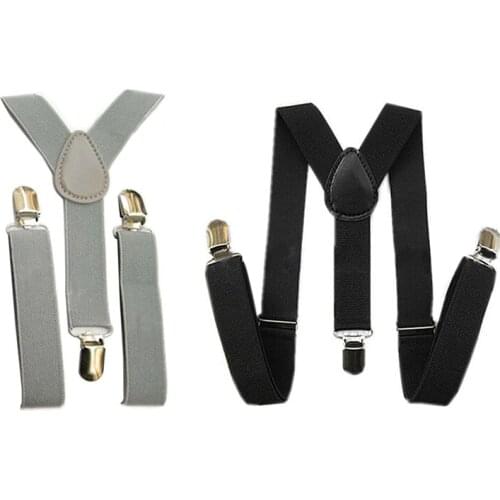 2 Pcs Kids Boys Girls Y-Back Suspender Elastic Adjustable Clip-on Braces Black & Light Grey