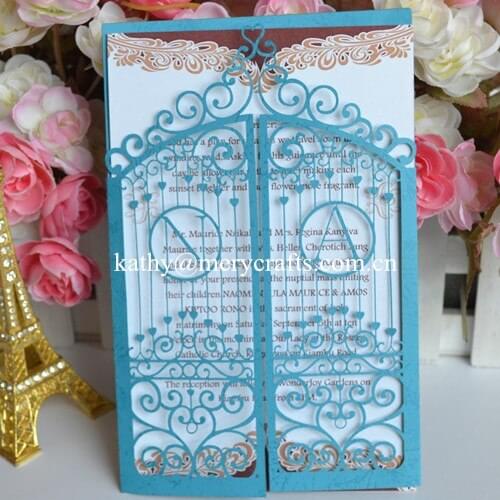 Luxurious gate laser cut wedding invitation card/die cut wedding cards with initials