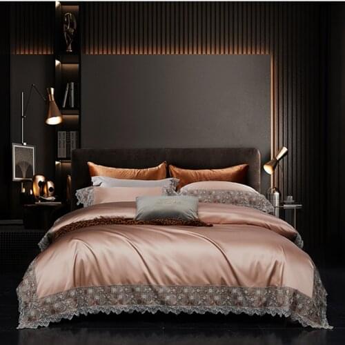 2021 Luxury 800TC Silk Cotton Palace Lace Bedding Set Glossy Quilt Cover Flat Sheet Pillowcases Queen King Size 4Pcs