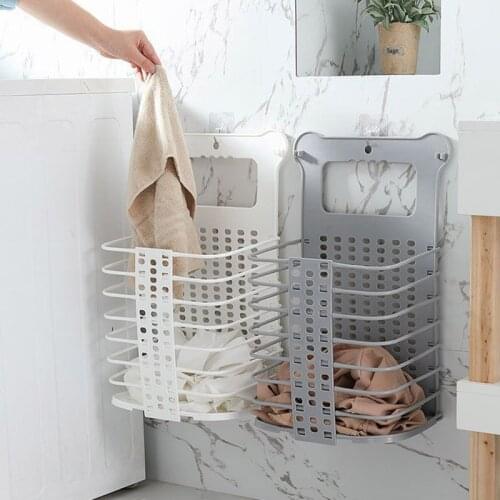 Foldable Laundry Basket Wall-Mounted Household Bathroom Punch-Free Clothing Storage Basket Multifunction Bathroom Storage Basket