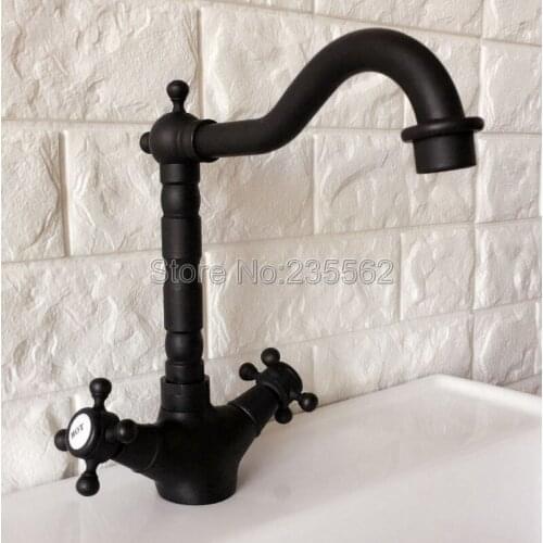 Black Oil Antique Brass Bathroom Basin Faucet Swivel Spout Kitchen Sink Mixer Faucets Deck Mounted Dual Handle Taps lnf349