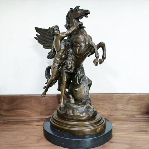 45CM Greek Perseus with Medusa Head Statue by Emile Louis Picault Antique Bronze Replica Famous Sculpture Horse Home Decoration
