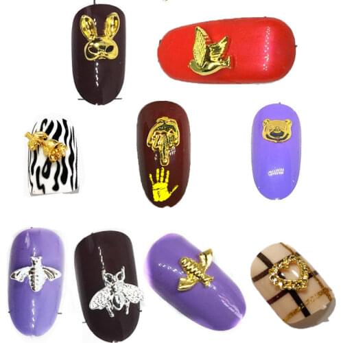 50Pcs Flowers Bird Gold Nail Art Decorations Silver Key Bling Rose Nail Accessoires Comb Manicure Studs 3d Nailart Supply Mix