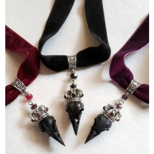 Victorian Bird skull velvet choker raven skull necklace gothic crow pendant goth spooky creepy halloween