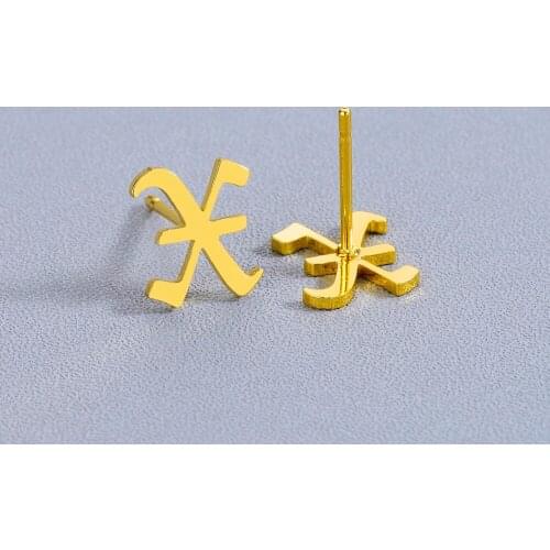 Chandler Vintage Gold Color Color Letter X Earring Ancient Captial Alphabet Stud Earring Stainless Steel Daily Piercing Jewelry