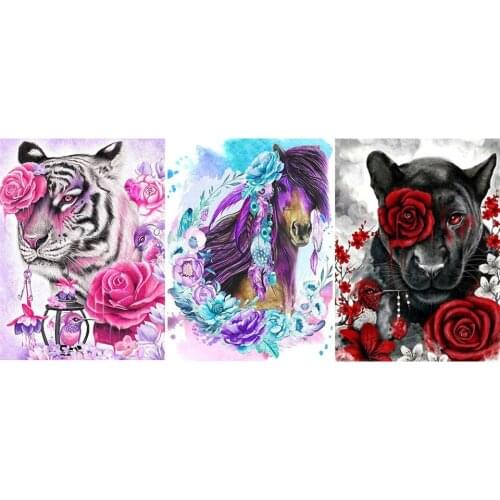 Yumeart DIY 5D Diamond Painting Animals Full Drill Square Diamond Embroidery Tiger Mosaic Leopard Picture Rhinestones Wall Art