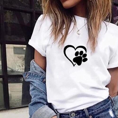 Women Casual Harajuku Oversized T-shirt Lovely Heart T-shirt Cotton Bear Paw T-shirts Woman Bare Tops Clothing Plus Size T Shirt