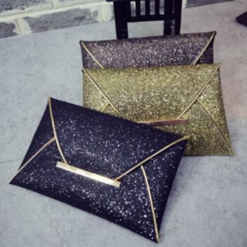 Women Evening Bag Pouch Sequins Envelope Black Handbag Sparkling Party Bag Solid Wedding Day Clutches Gold Purses 2019