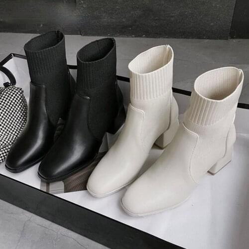 Woman 2021 New Ladies Casual Stretch Fabric Socks Boots Fashion Cross-tied Women Shoes Platform Boots