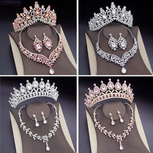Luxury Bridal Jewelry Sets for Women Water Drop Crystal African Tiara Crown Necklace Earring Wedding Jewelry Set Bride