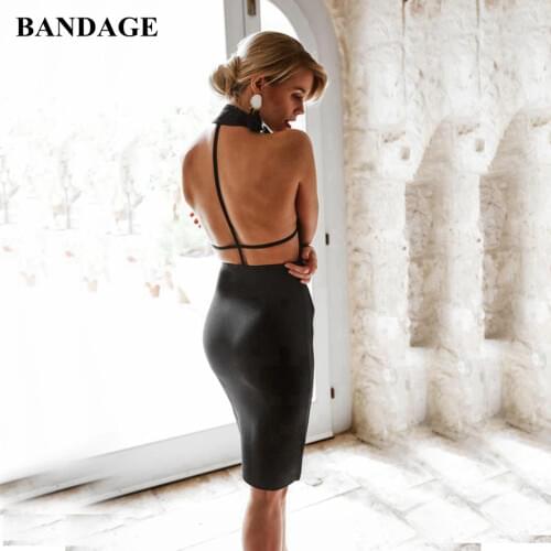 BANDAGE Summer Black Halter Backless Bandage Dress High Quality Going Out Bodycon Vestidos Celebrity Party Women Boutiques