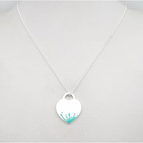 1: 1 sterling silver 925 classic fashion exclusive blue enamel water flower heart charm ladies necklace