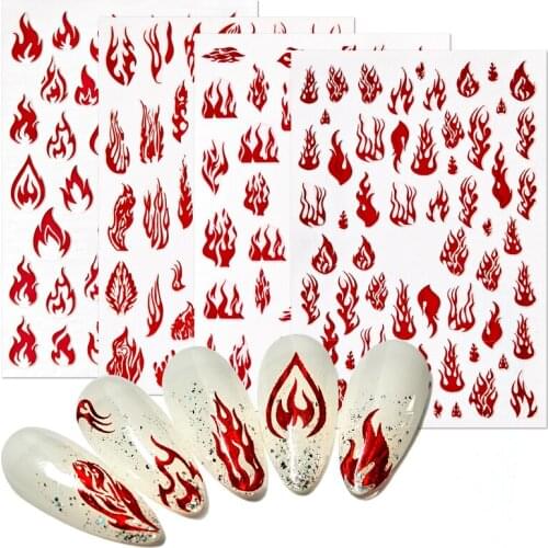 1 Sheet Nail Stickers 3D Flame Design Nail Art Transfer Sticker Colorful Nail Art Decals Decorations For Nail Art