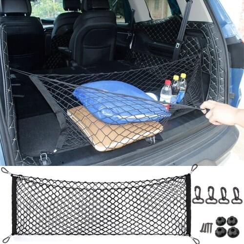 110x50CM Car Trunk Rear Storage Cargo Luggage Nylon Elastic Net Holder With 4 Plastic Hooks Pocket For Car Van Pickup SUV MPV