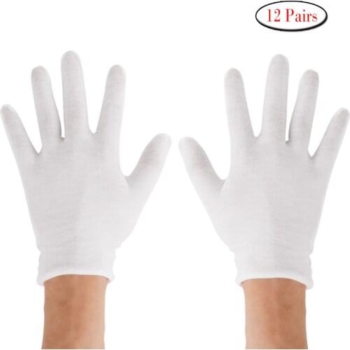 12 Pairs Reusable Cotton Working Gloves Soft Gloves for Dry Hand Moisturizing Cosmetic Eczema Hand Spa Coin Jewelry Inspection