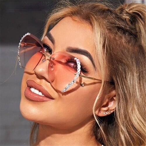 2021 Vintage Fashion Oversized Rimless Sunglasses Women Famous Luxury Design Diamond Square Sun Glasses Femael