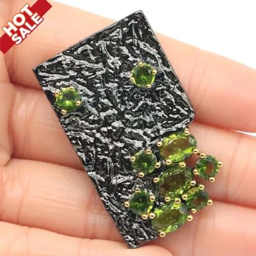 44x26mm Sublime Antique Long Big 21g Created Green Peridot Gift For Man Black Gold Silver Pendant
