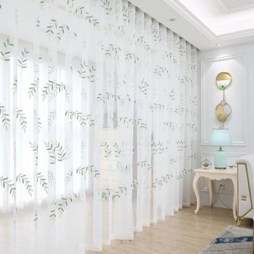 Ahoyikaa Embroidered Sheer Modern Leaves Voile Curtains For Living Room Bedroom Embroidery Curtains Fabric Window Drapes