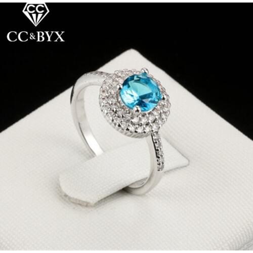 CC Jewelry Ring For Women Fashion Jewelry Simple Blue Stone White Gold-Color Rings Party Bridal Wedding Engagement Bijoux CC1116