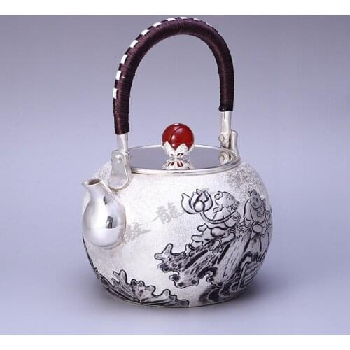 Teapot, kettle, hot water teapot, iron teapot, stainless steel kettle, tea bowl, 700ml capacity, handmade S999 sterling silver t