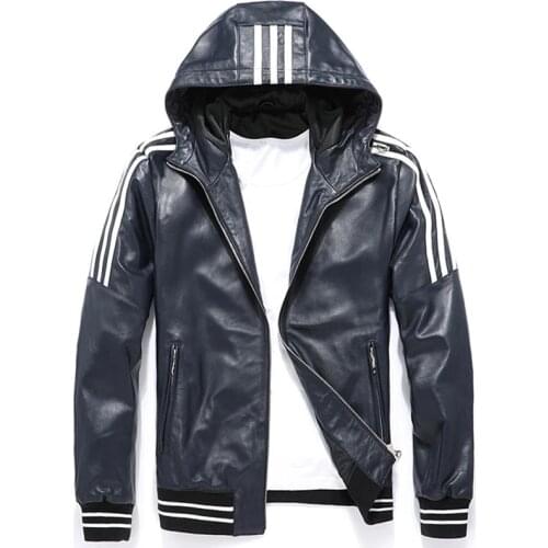 Spring And Autumn Sheepskin Leather Jackets Mens The First Layer Sheepskin Short Slim Hoodie Handsome Baseball Jacket Coats