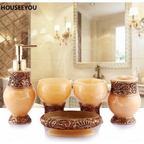 New Fashion European style 5pcs/set Bathroom Toilet Products Toothbrush Holder Soap Dish Dispenser Tooth Mug Bathroom Sets
