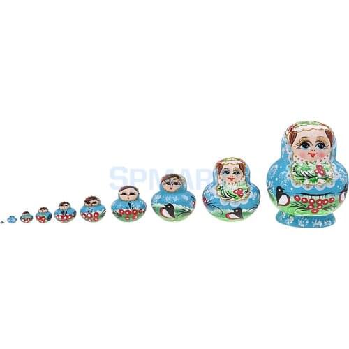 Hand Painted Girls Russian Babushka Matryoshka Nesting Dolls Kit 10 Pieces Kids Birthday Gift Christmas Ornaments