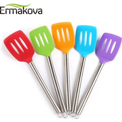 ERMAKOVA Premium Non-Stick FDA Grade Silicone Turner Slotted Turner Spatula Stainless Steel Handle