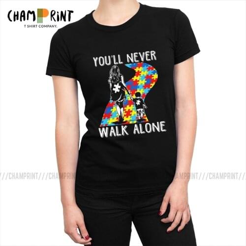 Mom Son You'll Never Walk Alone Autism Awareness T Shirts for Women Autismo Autistic Grunge Rock T-shirt Female Graphic Tees Top